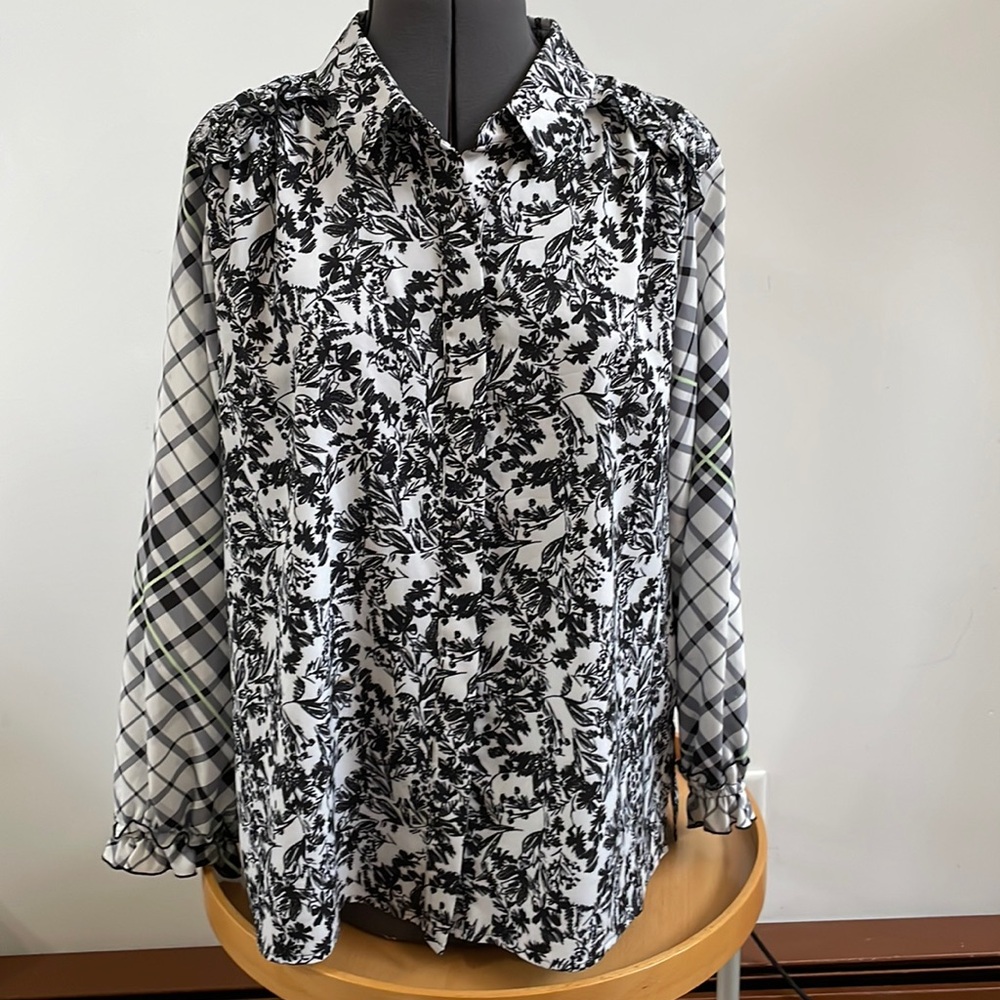 ESCADA SPORT Whimsical Floral/Tartan Blouse